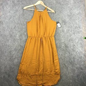 Mossimo Dress S Casual Cocktail Halter Mustard Gold Sleeveless A Line Drawstring